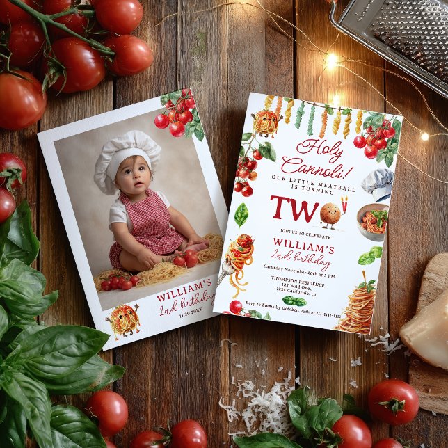 Invitation Drôle de Saint Cannoli petit meatball 2e anniversa (Funny Holy Cannoli little meatball 2nd birthday Invitation)