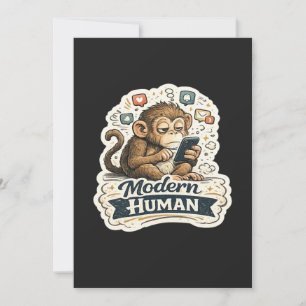 Invitation Drôle de Singe Humain Moderne Smartphone Réseaux S