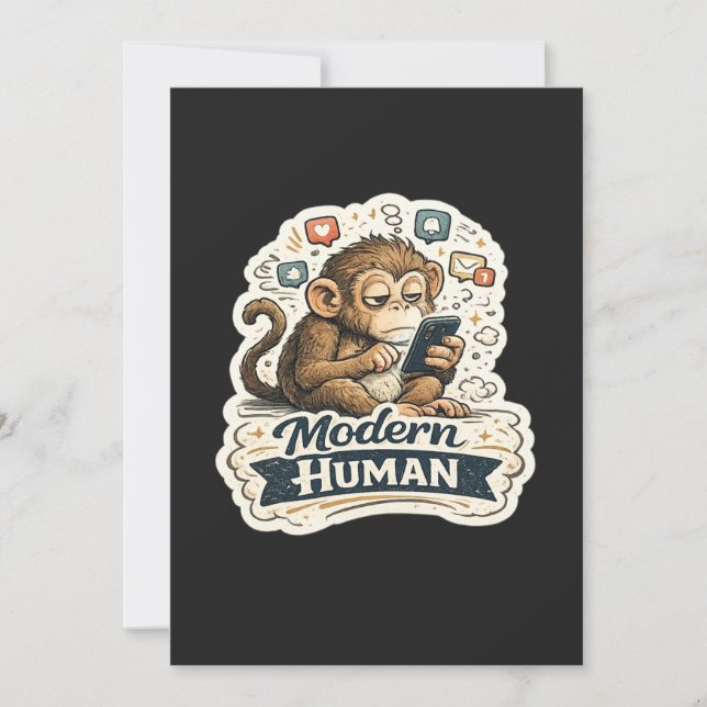 Invitation Drôle de Singe Humain Moderne Smartphone Réseaux S (Devant)