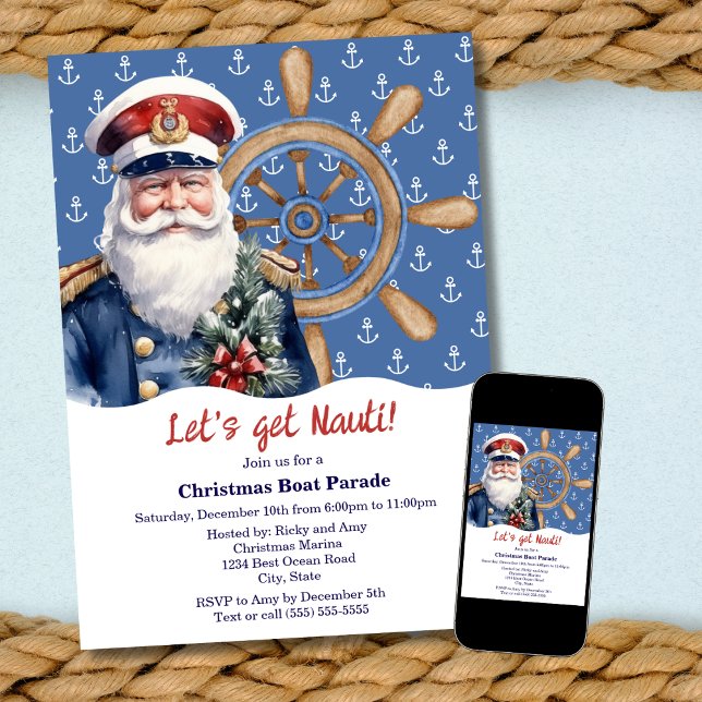Invitation Drôle Défilé de bateaux de Noël Let's Get Nauti (Créateur téléchargé)