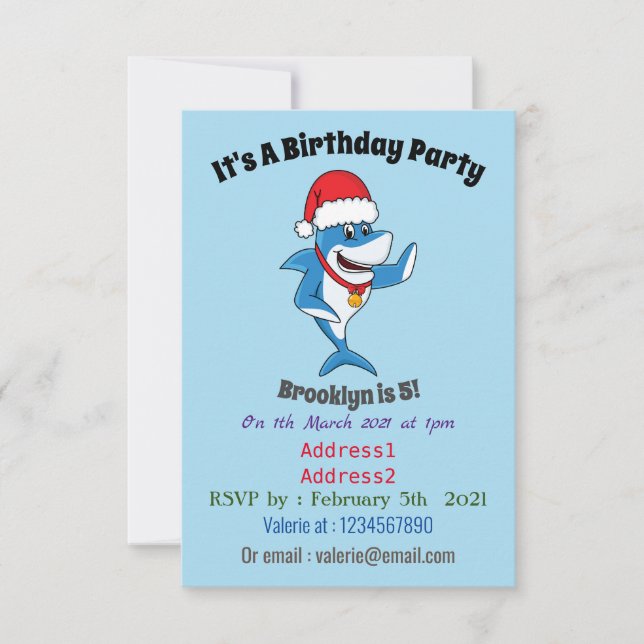 Invitation Drôle dessin animé de requin de Noël (Devant)