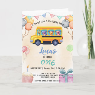 Invitation Drôle dinosaure Retour à l'école Bus garçon Annive