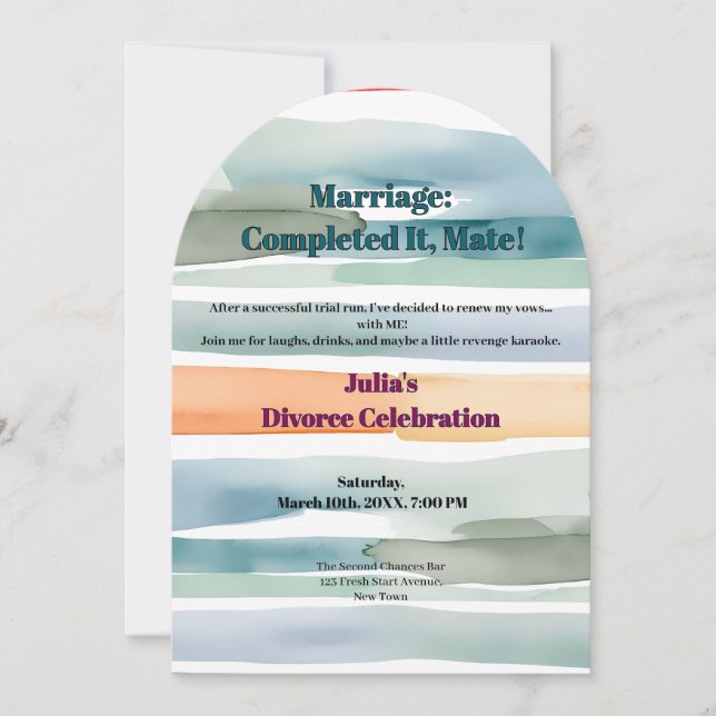 Invitation Drôle Divorce Liberté encourage à de nouveaux débu (Devant)