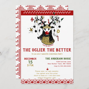 Invitation Drôle Doux moche Reindeer Nordic Holiday Party