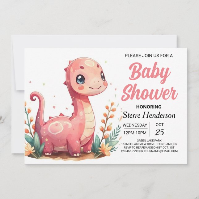 Invitation Drôle Elegant Personnalisé Dinosaur Baby shower fi (Devant)