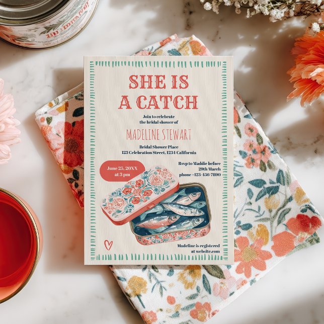 Invitation Drôle Elle Est Un Poisson Doux Mariage Shower (Quirky She Is A Catch Sardine Social Bridal Shower Invitation)