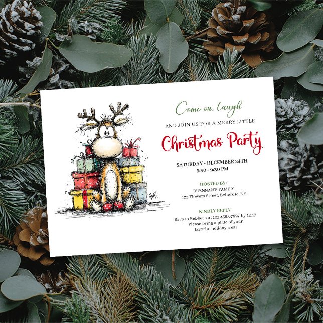 Invitation drôle et chic de fête de Noël de renne (Chic funny reindeer Christmas party invitation

)