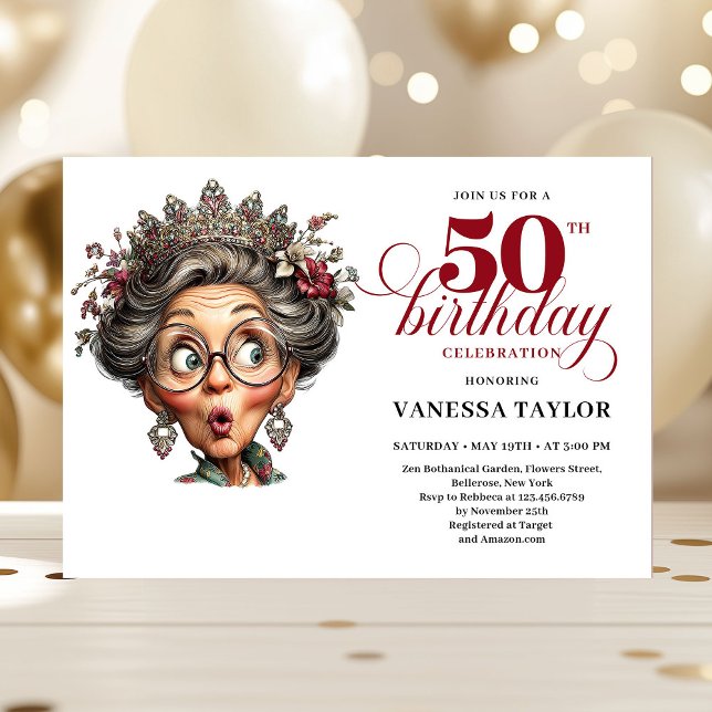 Invitation drôle et élégante pour les 50 ans d'une (Elegant Funny Lady 50th Birthday Humor Party Invitation

)