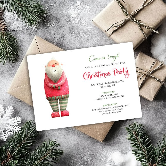 Invitation drôle et fantaisiste de fête de Noël av (Whimsical Funny Pink Santa Christmas Party Invite)