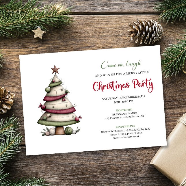 Invitation drôle et fantaisiste de Noël avec un ar (Whimsical watercolor tree funny Christmas invite)