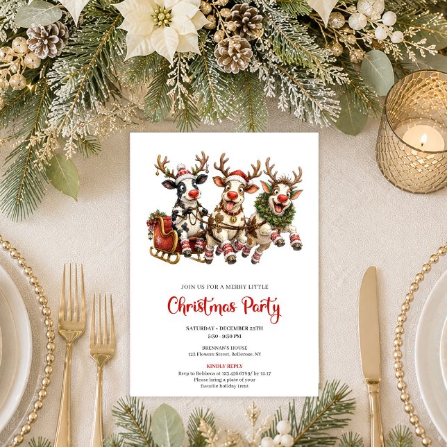 Invitation drôle et fantaisiste pour une fête de N (Whimsical Funny Cow Christmas Party Invitation Design

)