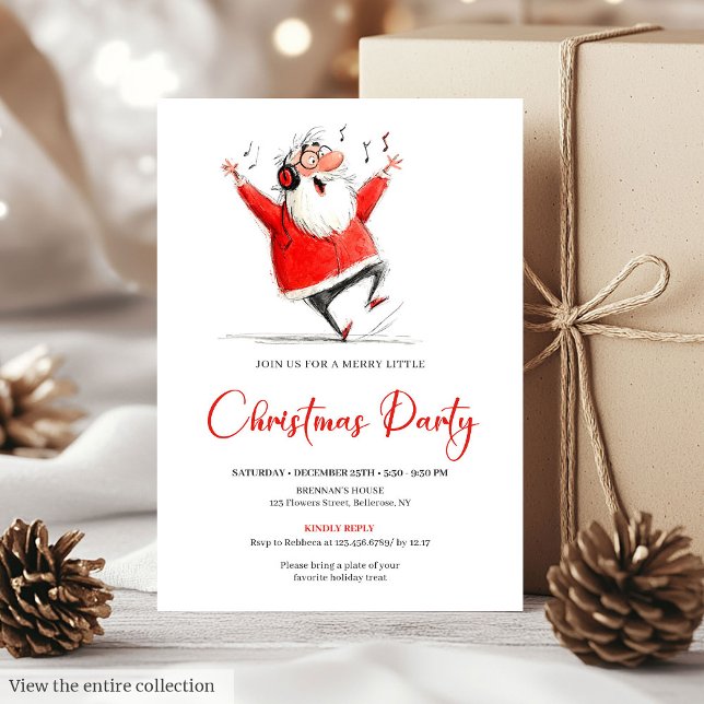 Invitation drôle et originale pour une fête de Noë (Funny Quirky Santa Claus Christmas Party Invite)