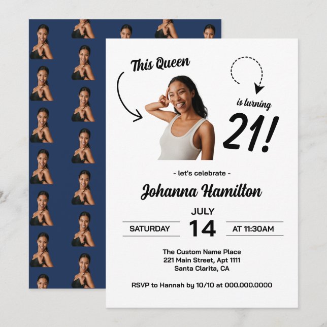 Invitation drôle et personnalisée pour les 21 ans  (Devant / Derrière)