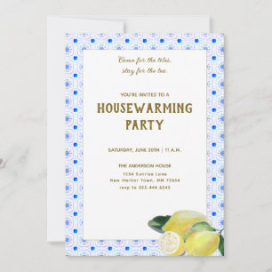 Invitation Drôle House Tea Party Boho Lemon Carreaux Bleus