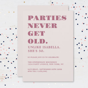 Invitation Drôle humoristique 50e Anniversaire rose