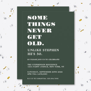 Invitation Drôle Humoristique 50e Anniversaire Vert Blanc
