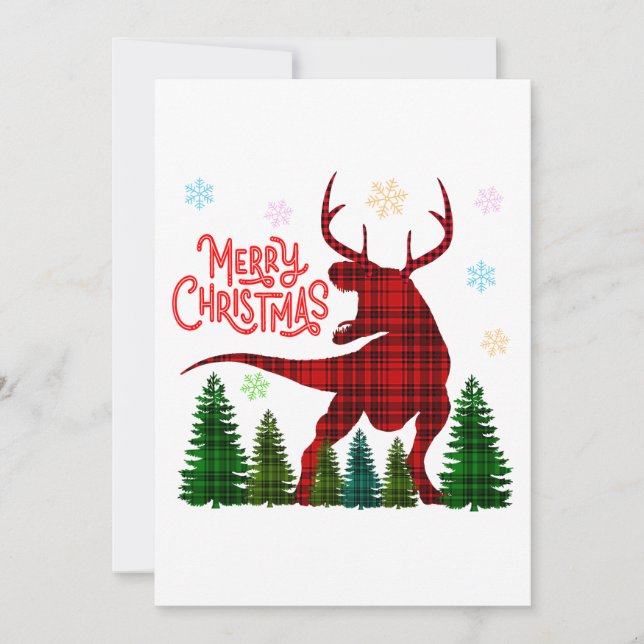 Invitation drôle joyeux noël dinosaure cerf carreaux (Devant)