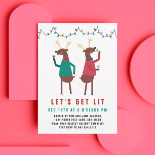 Invitation Drôle Obtenons Lit Vin Boire Reindeer