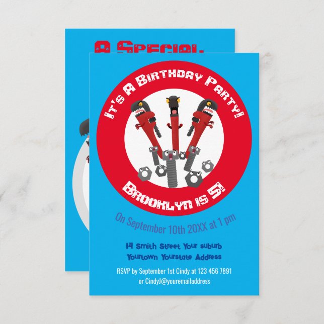 Invitation Drôle outil monstre de clé humour dessin animé (Devant / Derrière)