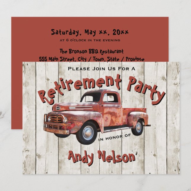 Invitation Drôle Parti de retraite rustique (Devant / Derrière)