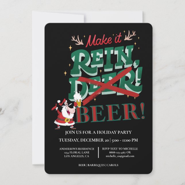 Invitation Drôle Père Noël Faire rein Bière Noël (Devant)