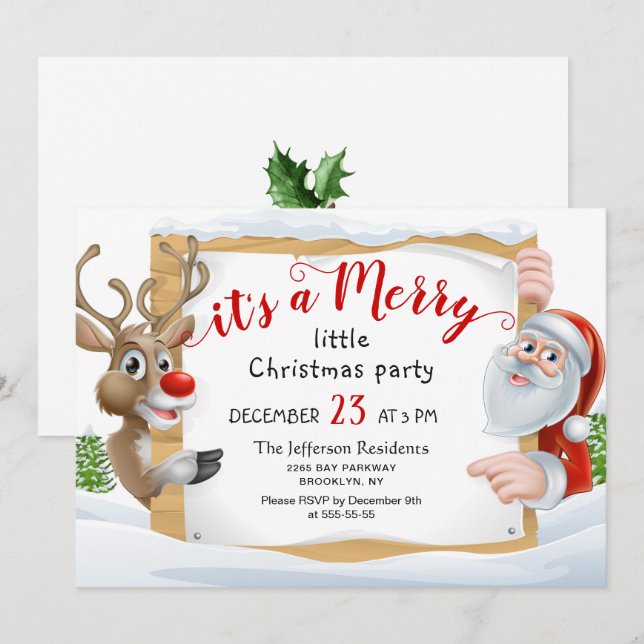 Invitation Drôle Père Noël Reindeer Joyeux Noël (Devant / Derrière)