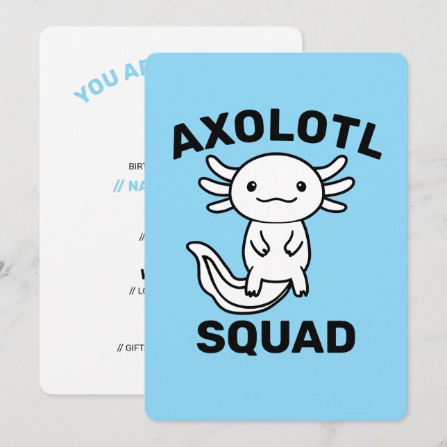 Invitation Drôle petite équipe de Axolotl personnalisable ble (Devant / Derrière)