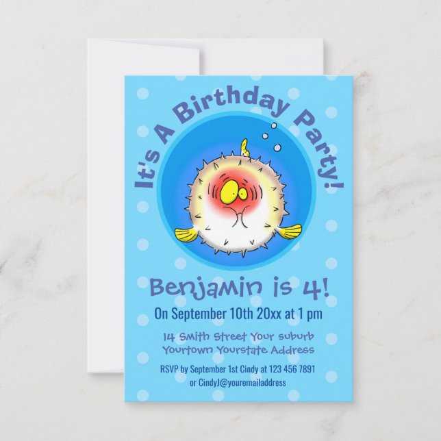 Invitation Drôle poisson poivron porc-épic caricature poisson (Devant)