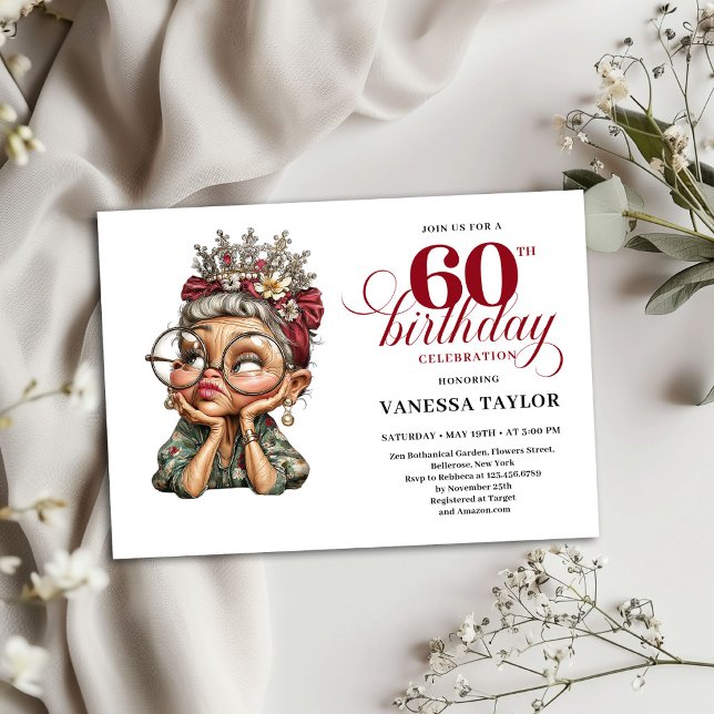 Invitation drôle pour 60 ans humour de fête pour v (Funny 60th Birthday Invite Old Lady Party Humor)