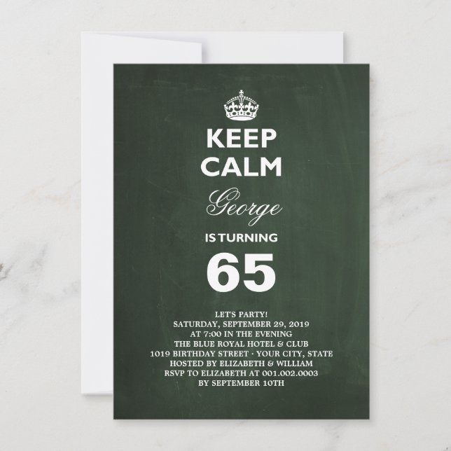 Invitation drôle pour 65 ans avec tableau noir Gar (Devant)