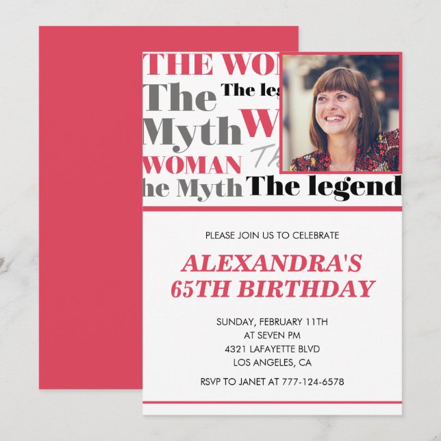 Invitation drôle pour 65 ans Photo Mythe Légende (Devant / Derrière)