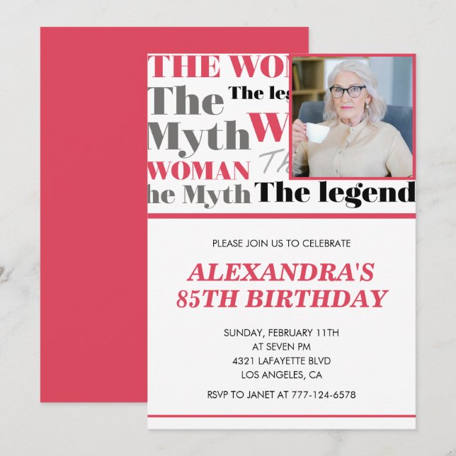 Invitation drôle pour 85e anniversaire Photo Mythe (Devant / Derrière)