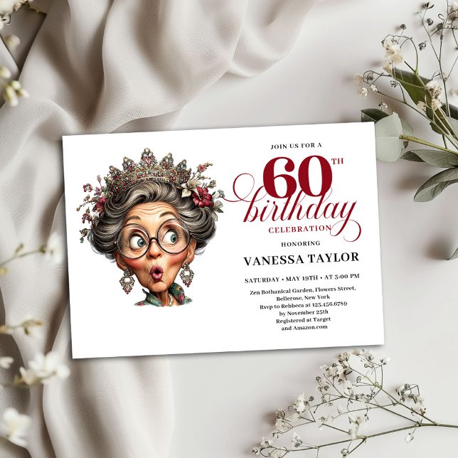 Invitation drôle pour les 60 ans sur le thème de l (Quirky 60th Birthday Invite Funny Old Lady Theme)