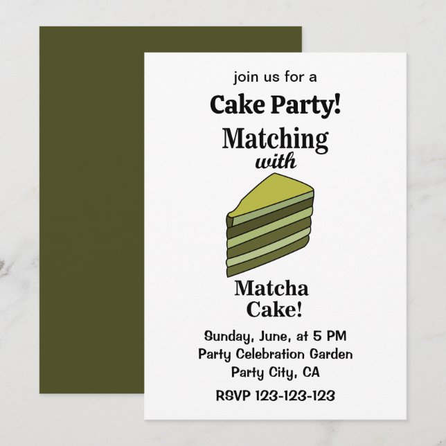 Invitation drôle pour une fête de gâteau vert Matc (Devant / Derrière)
