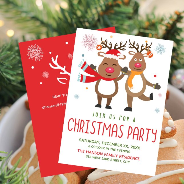Invitation drôle pour une fête de Noël avec des re (Funny Christmas Party Invitation Reindeer)