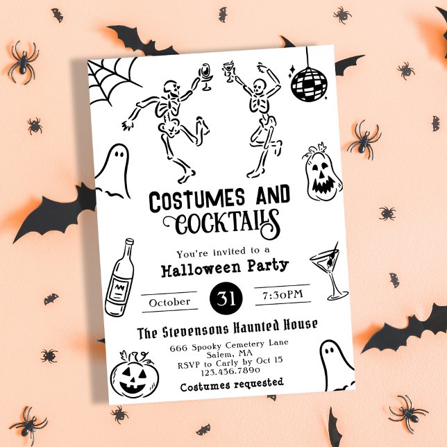 Invitation Drôle Quirky Whimsical Main Tirée Halloween Party (Créateur téléchargé)
