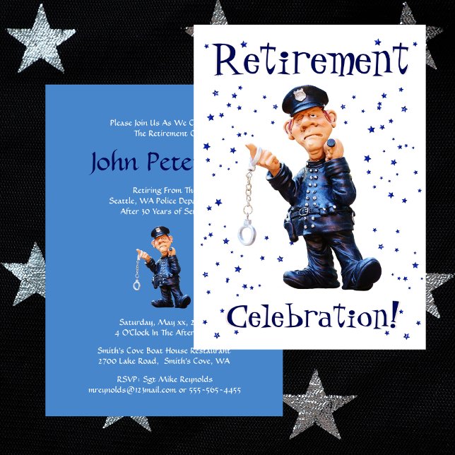 Invitation Drôle Retraite, Police, Officier, Sherriff (Funny Retirement Party Police  Officer Sherriff Invitation)