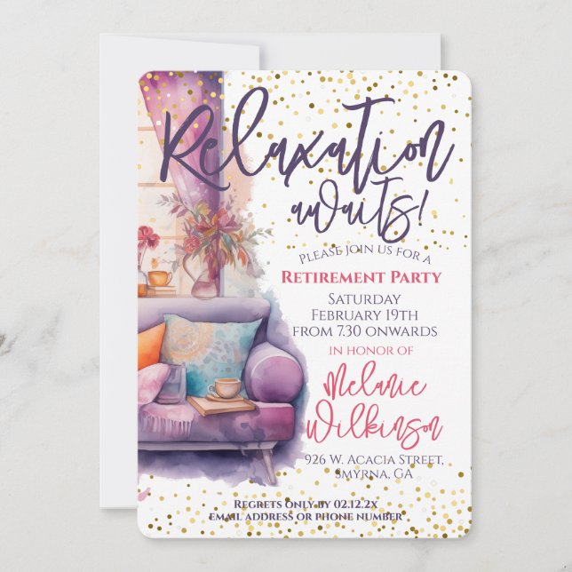 Invitation Drôle Retraite Relaxation Attend Fête (Devant)