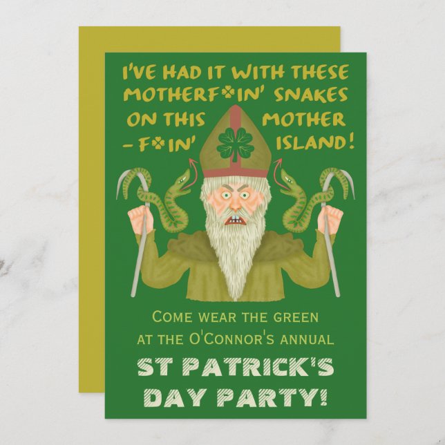 Invitation Drôle Saint Patrick's Day Snakes Joke Irish Party (Devant / Derrière)