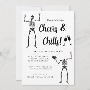 Invitation Drôle Skeleton Black & White Halloween Party