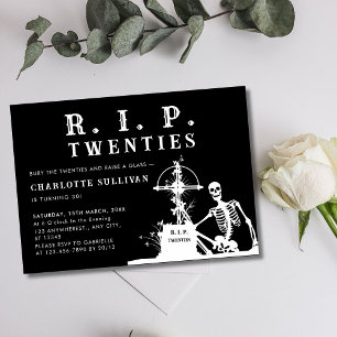 Invitation Drôle Skeleton Bury Rip 20s Noir 30e anniversaire