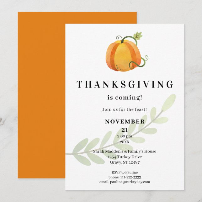 Invitation Drôle Thanksgiving arrive ! Citrouille du dîner -  (Devant / Derrière)