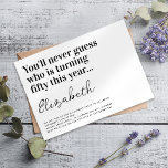 Invitation Drôle typographie 50e fête d'anniversaire<br><div class="desc">🎉 🎂 amis et la famille Invitations pour fêter un 50e anniversaire avec cette drôle d'invitation d'anniversaire de typographie. Le texte dit : "Vous ne devinerez jamais qui aura cinquante ans cette année... "</div>
