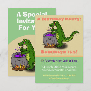Invitation Drôle vert alligator cuisine dessin animé invitati