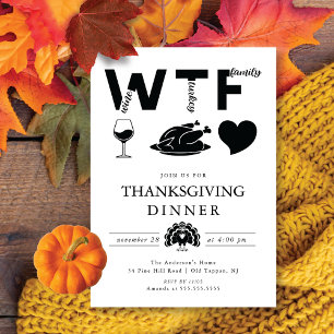 Invitation Drôle Vin WTF Turquie Famille Thanksgiving
