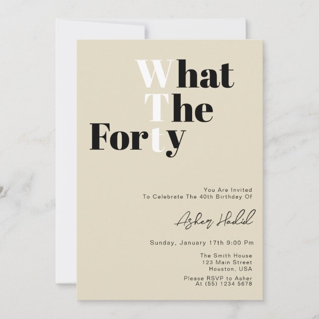 Invitation Drôle WTF Adulte 40e Anniversaire  (Devant)