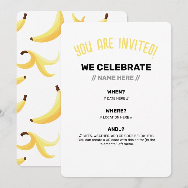 Invitation Drôles de faveurs de fête à la banane rétro avec d (Devant / Derrière)