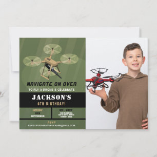 Invitation Drones Volant Anniversaire Armée Camo Photo Invita