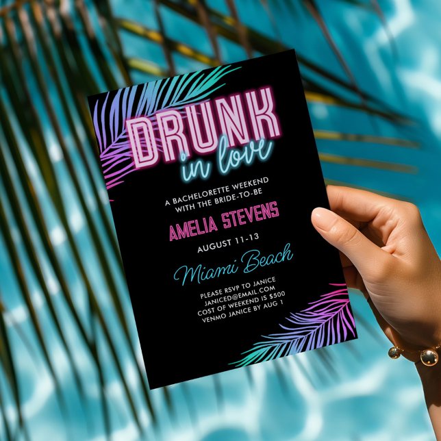 Invitation Drunin In Love Neon Blue & Pink Tropical Bach (Créateur téléchargé)