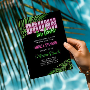 Invitation Drunin In Love Neon Green & Pink Tropical Bach